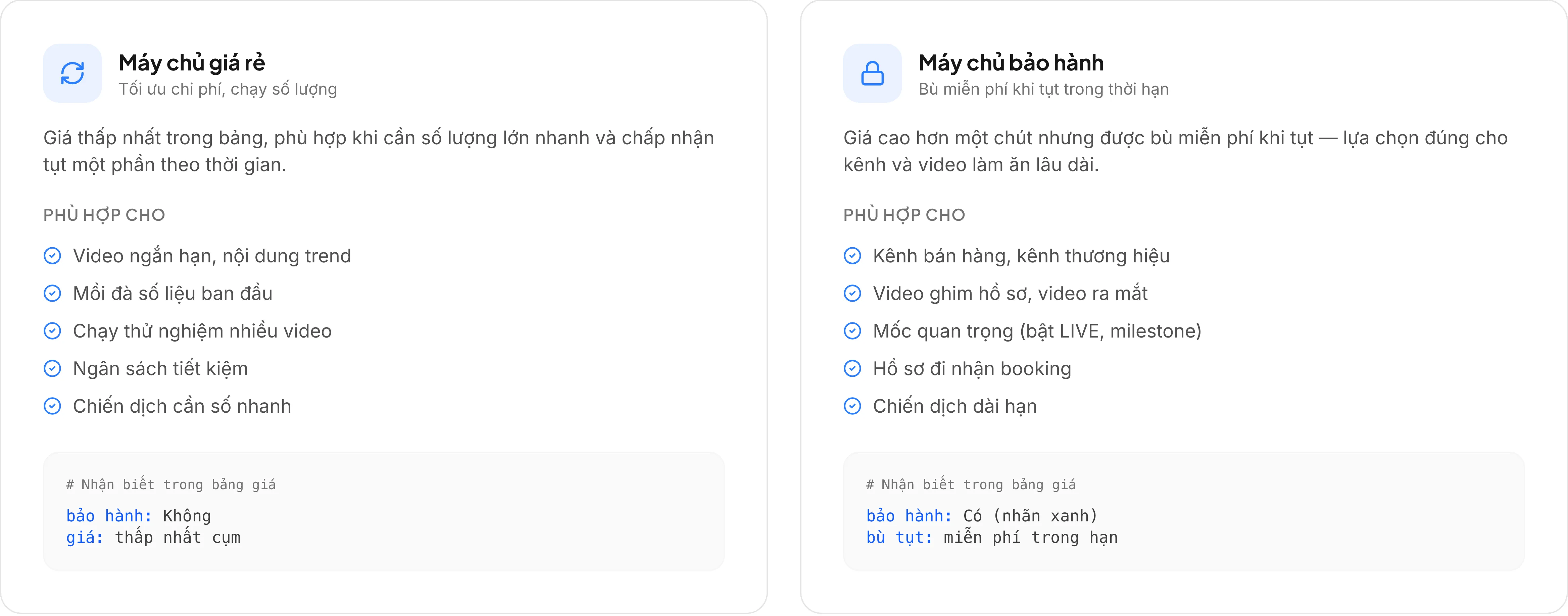 Hai nhóm máy chủ giá rẻ và bảo hành trên trang dịch vụ OpenLike để giảm rủi ro tụt tương tác